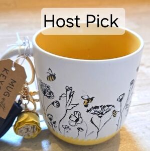 NEW Prima Design Yellow Floral Bee Mug with Keychain